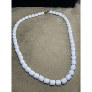 Vintage Crown Trifari Long 24” Necklace White Beaded Logo Sign